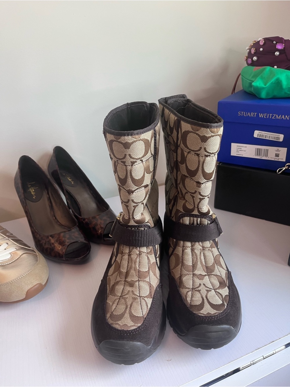 Coach Quilted Logo Tan & Brown Winter Boots - Picture 2 of 4